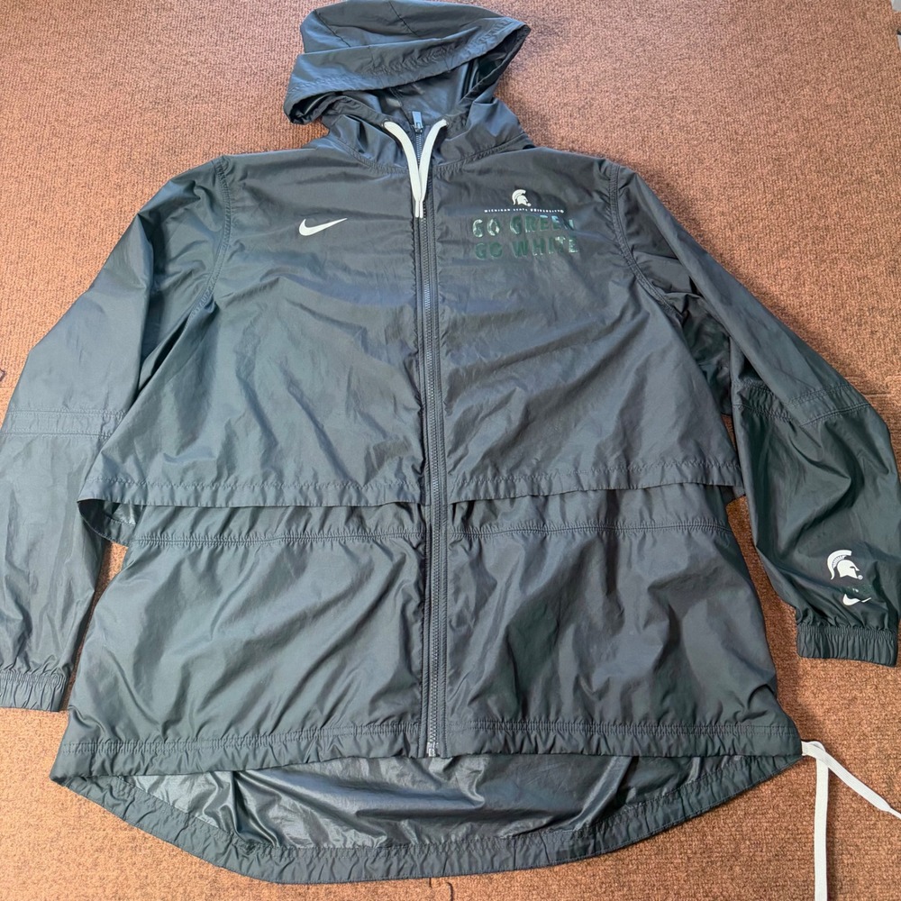 Nike Michigan State Spartans MSU Windbreaker Jacket Gray Go Green Go White Men L